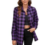 Stamain Camisa Cuadros Mujer Clásico Camisa Franela Violeta Manga Larga Casual Camisas de Cuadros Leñador Blusas Botones 4XL