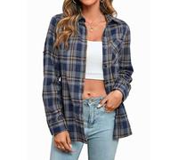 Stamain Camisa Cuadros Mujer Manga Larga Camisa Franela Azul Casual Leñador Otoño Blusas de Cuadros Algodón Botones L