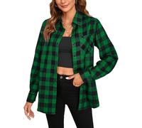 Stamain Camisa Cuadros Mujer Verde Camisa Franela Leñador Manga Larga Clásico Camisas de Cuadros Algodón Blusas Botones Otoño M