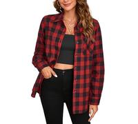 Stamain Camisa Cuadros Roja Mujer Clásico Camisa Franela Manga Larga Casual Camisas de Cuadros Blusas Leñador con Cuello M