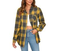 Stamain Camisa Franela Mujer Clásico Camisa Cuadros Manga Larga Elegante Camisas Leñador Otoño Botones per Oficina Amarillo 4XL