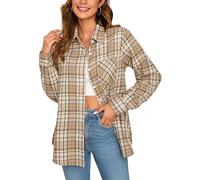 Stamain Camisa Franela Mujer Manga Larga Camisa Cuadros Beige Elegante Camisas Leñador Otoño Botones per Oficina 4XL