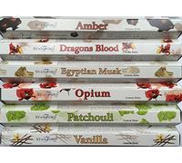 Stamford Premium Hex gama varillas de incienso - ámbar, dragones sangre, almizcle egipcio, Opio, pachulí y la vainilla. 20 palos por fragancia (120 palos)
