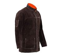 Stamos Welding Chaqueta de soldador Ropa Trabajo SWJ01XL (Talla XL, Cuero vacuno, Resistente al fuego, Costuras ignífugas, Botones aislantes) Verde oscuro