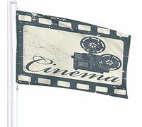 Stamp Cinema Flag Decor 3x5 Ft Películas clásicas Películas Proyector Imagen Impresión Vintage Poliéster Impreso Patrón Decoración al aire libre para hogares y jardines