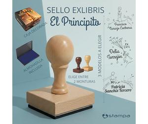 STAMPA l Sello Ex Libris Personalizado para Libros El Principito | Biblioteca exlibris con Nombre | personaliazar Libros | Bookplate | Caucho + Madera | Tampón Tinta Incluida | Caja Regalo | 3 Modelos
