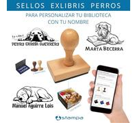STAMPA | Sello Ex Libris Personalizado Perros | Sellos Exlibris Biblioteca | Tu nombre en el sello para marcar libros | Regalo para amantes de la lectura | Incluye Tinta y caja presentación