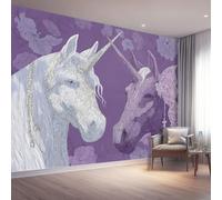 Stampa su Tela Morado blanco Quadro Moderno 350 x 256 cm Decorazione da Parete per Soggiorno Camera Poster Murale con Design Lujo Unicornio Estampados Texturas Non Autoadesivo