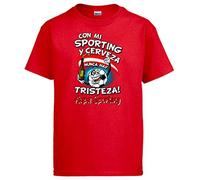 stampats Camiseta Frase con mi Sporting y Cerveza Nunca Hay Tristeza Gijón fútbol - Rojo, XL