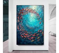 Stampe su tela di dipinti di banchi di pesci, arte astratta del mondo sottomarino blu, pittura oceanica, arte murale per soggiorno, cornice 50x75 cm
