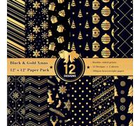 Stamperia Bloc de Scrapbooking, 12" x 12", 24 hojas con impresiones de copos de nieve de árboles de Navidad, almohadilla de 160 g/m² de doble cara, fondo for álbum de fotos, dorado y negro