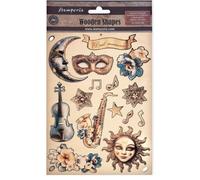Stamperia - Coloured Wooden Shapes for Scrapbooking, Albums, Card Making, Bullet Journalling and More, LaserCut, Printed for Enhanced Detail, Perfect for Hobbies, Crafts and Gifting (Masquerade) (A5)