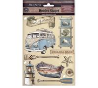 Stamperia - Coloured Wooden Shapes for Scrapbooking, Albums, Cards, and Bullet Journals, Laser Cut, Printed for Enhanced Detail, Perfect for Crafts and Gifting (Silent Sea, Endless Blue) (A5)