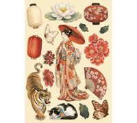 Stamperia - Coloured Wooden Shapes for Scrapbooks, Albums, Cards, Bullet Journals and More, Laser Cut, Printed for Enhanced Detail, Perfect for Hobbies, Crafts and Gifting (Oriental Garden) (A5)