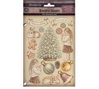 Stamperia - Coloured Wooden Shapes for Scrapbooks, Albums, Cards, Bullet Journals and More, Laser Cut, Printed for Enhanced Detail, Perfect for Hobbies, Crafts and Gifting (White Christmas) (A5)
