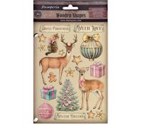 Stamperia - Coloured Wooden Shapes for Scrapbooks, Albums, Cards, Bullet Journals and More, Laser Cut, Printed for Enhanced Detail, Perfect for Hobbies, Crafts and Gifting (Winter Magic) (A5)