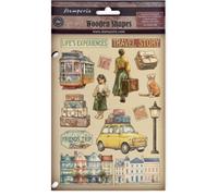 Stamperia - Coloured Wooden Shapes for Scrapbooks, Albums, Cards, Bullet Journals and More, Laser Cut, Printed for Enhanced Detail, Perfect for Hobbies, Crafts and Gifting (Art of Travelling) (A5)
