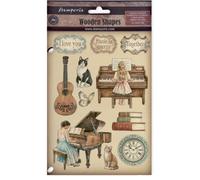 Stamperia - Coloured Wooden Shapes for Scrapbooks, Albums, Cards, Bullet Journals and More, Laser Cut, Printed for Enhanced Detail, Perfect for Hobbies, Crafts and Gifting (Symphony) (A5)