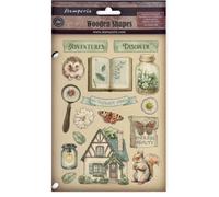 Stamperia - Coloured Wooden Shapes for Scrapbooks, Albums, Cards, Bullet Journals and More, Laser Cut, Printed for Enhanced Detail, Perfect for Hobbies, Crafts and Gifting (Herbarium Silvae) (A5)