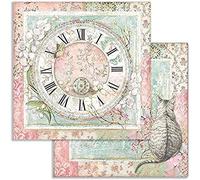 Stamperia Hoja Impresa por Las Dos Caras-Reloj y Gato, Multicolor, 31.5cmX30.5cm