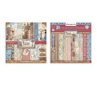 Stamperia International Vintage Library Bundle: Bloc de papel de doble cara de 8 x 8 pulgadas + bloc de papel de doble cara de 8 x 8 pulgadas