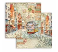 Stamperia - Scrapbook Sheet for Scrapbooks, Albums, Cards, Bullet Journals, and More, Acid Free, Double-Sided, Perfect for Hobbies, Crafts, and Gifting (Art of Travelling, Tram) (30,5 x 30,5 cm)