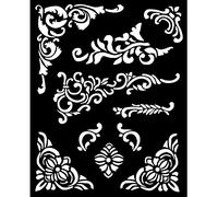 Stamperia, Vintage Library Thick Stencil 20 x 25 cm Esquinas y Embellishment