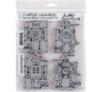 Stampers Anonymous Tim Holtz Cling Rubber Stamp Set 7"X8.5"-Robots Blueprint