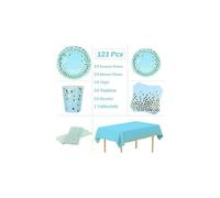 Stamping dot blue suit dot birthday tableware disposable high-end dinner plate Dim sum plate paper cup paper towel supplies