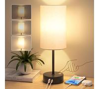 STANBOW Lamparas de Mesita de Noche Tactil Regulable, Lampara de Mesa con Puertos de Carga USB A+C, Pantalla Lamparas de Lino, Lamparas Pequeña para Dormitorio, Sala de Estar, Habitación de Bebé