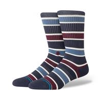Stance Devon Crew Socks - Calcetines con estampado de rayas azul marino, azul marino, L