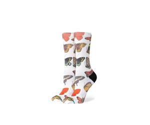 Stance Flutterby Crew Socks - Calcetines de lona con estampado de mariposas blancas, Lona, M