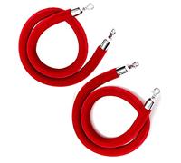 Stanchion Rope,Crowd Control Queue Line Barrier Beautiful Velvet Stanchion Queue Barrier Rope - 3/5/6.5/8/9.8/11.4/13/14.7/16.4ft Length, 2 Pcs Red Safety Barrier Roeps for Painting Exhibition Crowd C