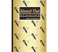 Stand Out Studios Musical Performing Arts Composition Notebook. Black & Gold microphones Writing Journal | 6 x 9 | 100 wide ruled pages