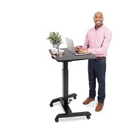 Stand Steady Escritorio móvil multifuncional para podio | Atril portátil para sentarse a estar de pie con ajuste neumático de altura y escritorio inclinable | Soporte rodante para laptop | Escritorio
