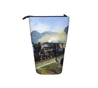 Stand Up Portalápices Tren cruzando el puente al atardecer Estuche para lápices personalizado Stand Up Pen Bag Bolsa portátil f, color, 5.0cm*10.5cm*20.5cm, Estuche para lápices