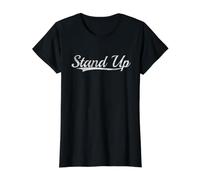 Stand Up Vintage Inspired Throwback Varsity Classic Style Camiseta gráfica económica, Mujer, Negro, XL