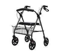 Standard Walkers - Andador de 4 ruedas con asiento y soporte de espalda extraíble, plegable, ayuda para la movilidad, color negro