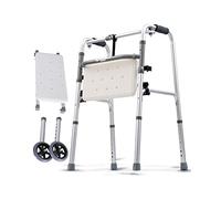 Standard Walkers - Andador plegable de 2 botones para personas mayores, marco de aleación de aluminio ajustable en altura con 2 ruedas y bidé para adultos mayores discapacitados