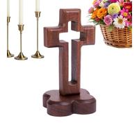 Standing Cross - Walnut, Wooden Catholic Sculpture | Easter Home Decor Religious Wall Art, Christian Craft For Study Room, Bedroom, Bathroom, Shelf, Office, Church, Party, Wedding, Men, Women