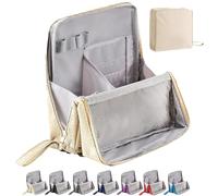 Standing Makeup Bag, Large Make Up Bag, Multi-Purpose Large Capacity Oxford Cloth Standing Makeup Bag, Portable,Waterproof with Compartments, for Women (Beige)
