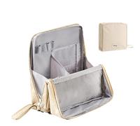 Standing Makeup Bag Portable，Large Capacity Cloth Standing Makeup Bag，Makeup Organizer Countertop, Waterproof Cosmetic Toiletry Bags with Handle. (Beige)