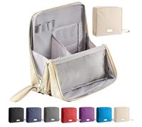 Standing Makeup Bag Portable, Large Capacity, Multifunctional Waterproof Vertical Organizer Makeup Bag for Travel, Stationery Organizer with Compartments, Office Desktop Storage Bags (White)