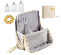 Standing Makeup Bag Portable, Multi-Purpose Oxford Cloth Standing Makeup Bag, Large Capacity Waterproof Makeup Organizer with Compartments, Portable Toiletry and Stationery Storage (Beige)