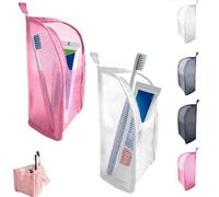 Standing Toiletry Bag for Travel, Clear Waterproof Woven EVA Mesh Cosmetic Makeup Organizer, Foldable Hanging Bathroom Storage for Toiletries & Toothbrush, Lightweight, 8.6x5.1x5.1 (Mixed-3)
