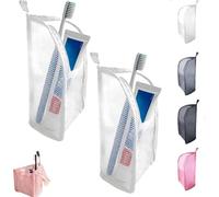 Standing Toiletry Bag for Travel, Clear Waterproof Woven EVA Mesh Cosmetic Makeup Organizer, Foldable Hanging Bathroom Storage for Toiletries & Toothbrush, Lightweight, 8.6x5.1x5.1 (White-2Pcs)