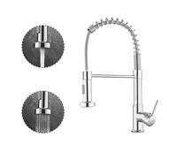 STANEW Grifo de Cocina Con Alcachofa Giratoria de 360°, Grifo de Cocina Con Muelle, Grifo Cocina Extraible, 2 Modos de Pulverización (Latón, cromado)