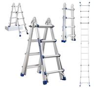 STANEW Escalera Telescópica Articulada de Aluminio, 4M Escalera Plegable Telescópica Articulada 4x4 Peldaños, Escalera Articulada Plegable Telescópica Multifunción Aluminio Carga máxima 150 kg