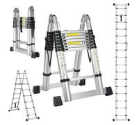 STANEW Escalera Telescópica de 5M (2.5+2.5M) de Aluminio, Plegable, Reposabrazos Extraíble, Multifunción Portátil Plegable Extensible, Carga Máxima de 150 kg