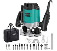 Stanew Fresadora ELECTRICA Para Madera1200 W 16000-30000 RPM,Profession Rebajadora Eléctrica con Juego de 12 fresas,6 Velocidades,Ajuste de la Profundidad de Fresado.